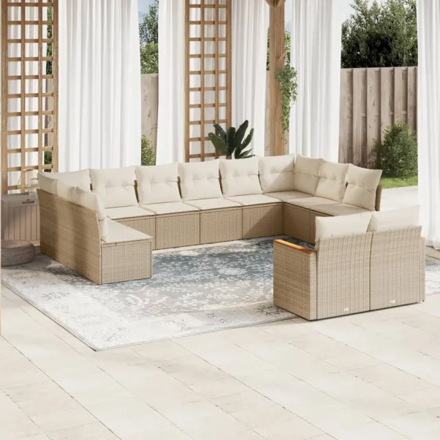 Salon de jardin avec coussins 12 pcs beige résine tressée