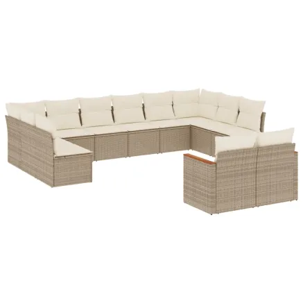Salon de jardin avec coussins 12 pcs beige résine tressée 2
