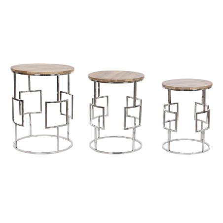 Set of 3 tables Home ESPRIT Brown Silver Natural Steel Mango wood 49,5