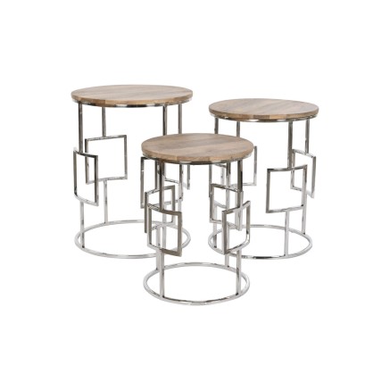 Jeu de 3 tables Home ESPRIT Marron Argenté Naturel Acier Bois de mang 2
