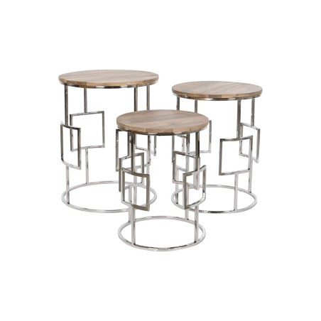 Set of 3 tables Home ESPRIT Brown Silver Natural Steel Mango wood 49,5