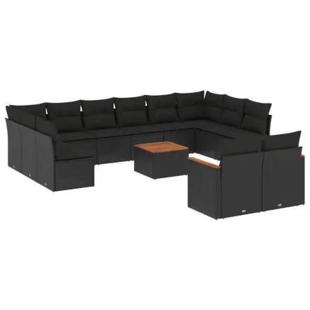 Salon de jardin avec coussins 13 pcs noir résine tressée 2