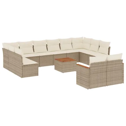 Salon de jardin avec coussins 13 pcs beige résine tressée 2