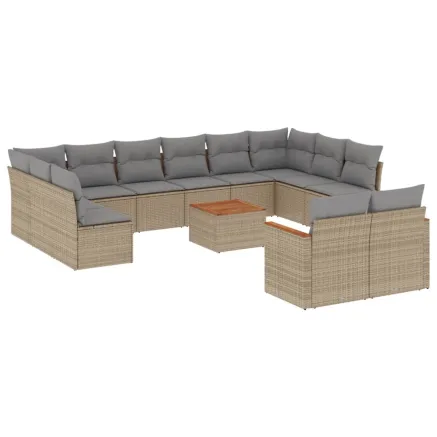 Salon de jardin et coussins 13 pcs mélange beige résine tressée 2