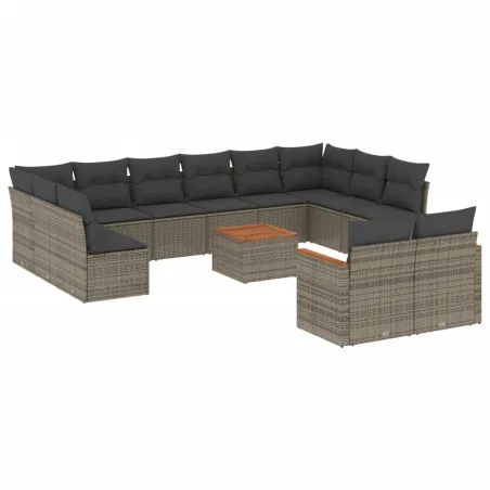 Salon de jardin avec coussins 13 pcs gris résine tressée