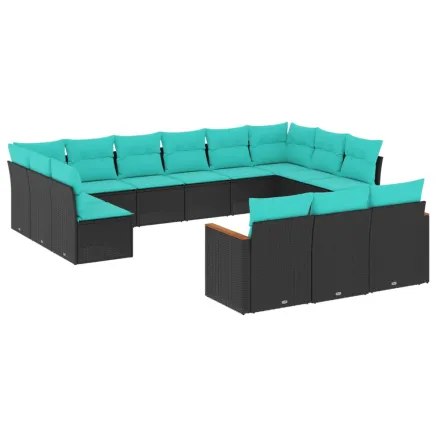 Salon de jardin avec coussins 13 pcs noir résine tressée 2