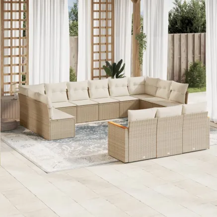Salon de jardin avec coussins 13 pcs beige résine tressée