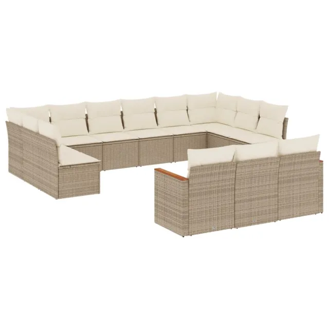 Salon de jardin avec coussins 13 pcs beige résine tressée
