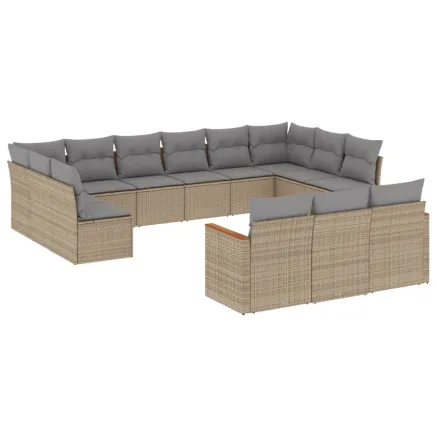 Salon de jardin et coussins 13 pcs mélange beige résine tressée 2