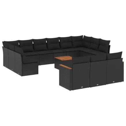 Salon de jardin avec coussins 14 pcs noir résine tressée 2
