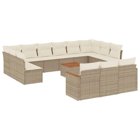 Salon de jardin avec coussins 14 pcs beige résine tressée