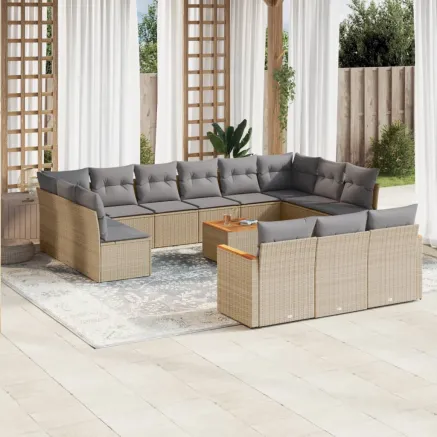 Salon de jardin et coussins 14 pcs mélange beige résine tressée