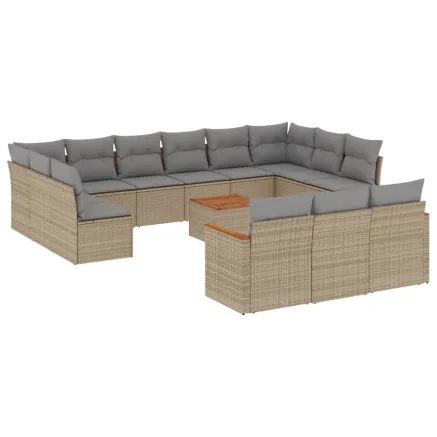 Salon de jardin et coussins 14 pcs mélange beige résine tressée 2