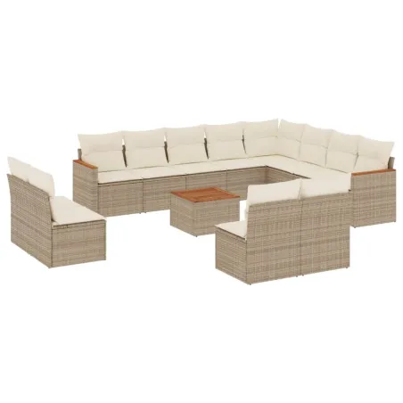 Salon de jardin avec coussins 13 pcs beige résine tressée