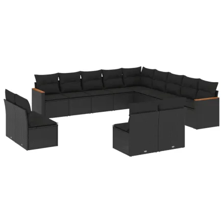 Salon de jardin avec coussins 13 pcs noir résine tressée 2