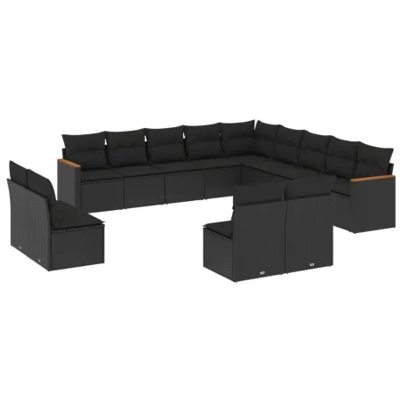 Salon de jardin avec coussins 13 pcs noir résine tressée