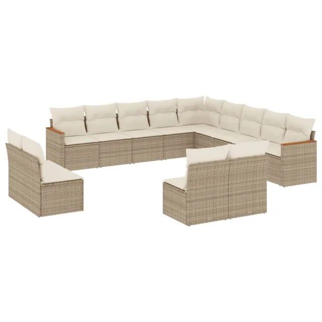 Salon de jardin avec coussins 13 pcs beige résine tressée