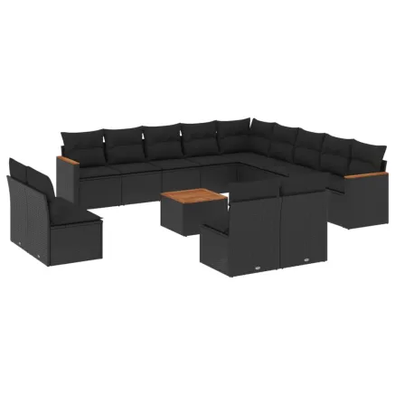 Salon de jardin avec coussins 14 pcs noir résine tressée 2