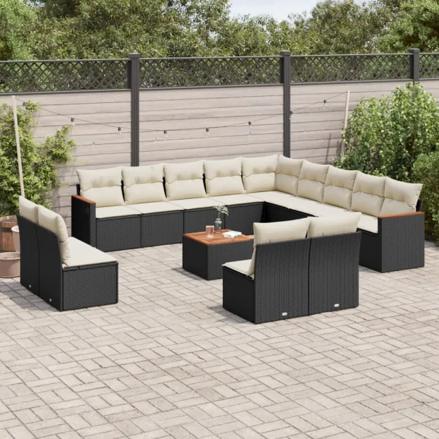 Salon de jardin avec coussins 14 pcs noir résine tressée