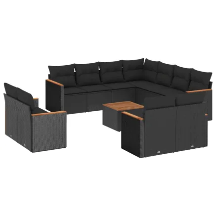 Salon de jardin 12 pcs avec coussins noir résine tressée 2