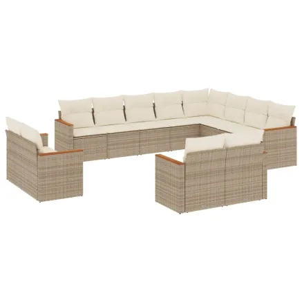 Salon de jardin avec coussins 12 pcs beige résine tressée 2