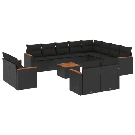 Salon de jardin avec coussins 13 pcs noir résine tressée 2