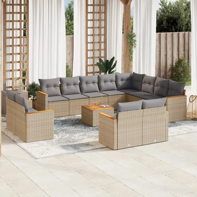 Salon de jardin et coussins 13 pcs mélange beige résine tressée