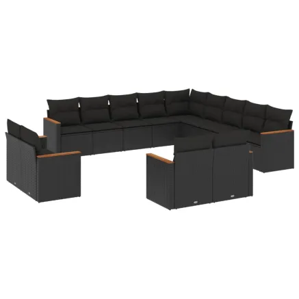 Salon de jardin avec coussins 13 pcs noir résine tressée 2
