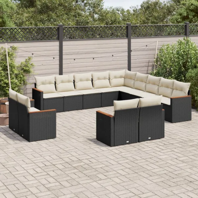 Salon de jardin avec coussins 13 pcs noir résine tressée