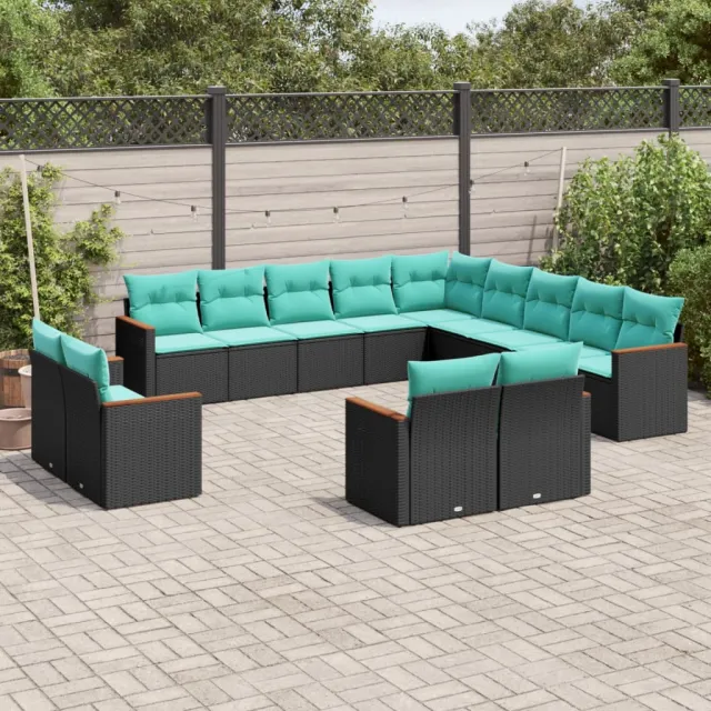Salon de jardin avec coussins 13 pcs noir résine tressée
