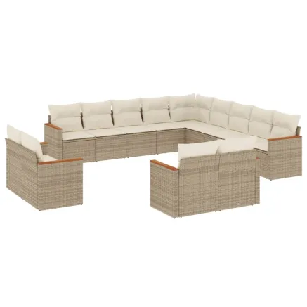 Salon de jardin avec coussins 13 pcs beige résine tressée 2