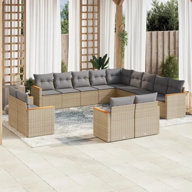 Salon de jardin et coussins 13 pcs mélange beige résine tressée