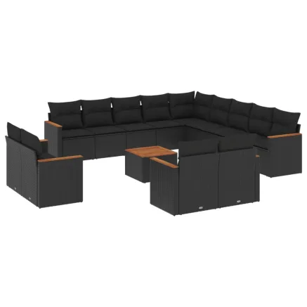 Salon de jardin avec coussins 14 pcs noir résine tressée 2