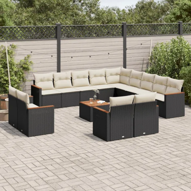 Salon de jardin avec coussins 14 pcs noir résine tressée