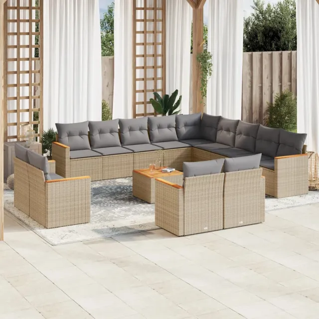 Salon de jardin et coussins 14 pcs mélange beige résine tressée