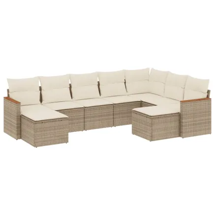 Salon de jardin avec coussins 9 pcs beige résine tressée 2