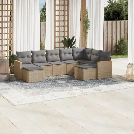 Salon de jardin avec coussins 9pcs mélange beige résine tressée