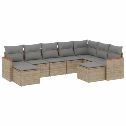 Salon de jardin avec coussins 9pcs mélange beige résine tressée 2