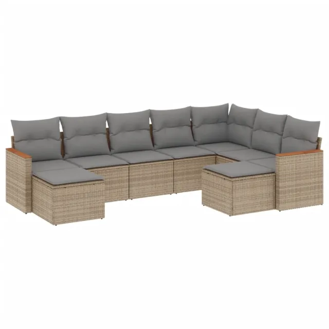 Salon de jardin avec coussins 9pcs mélange beige résine tressée