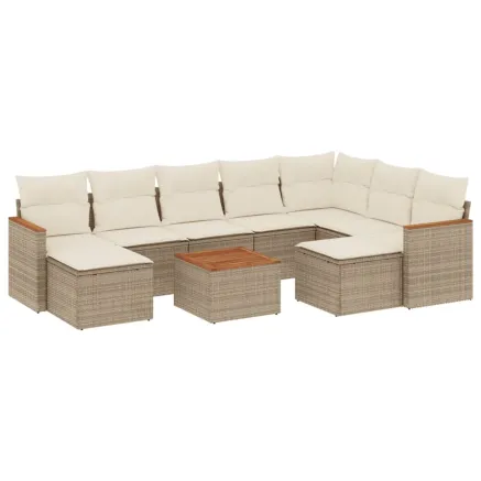 Salon de jardin avec coussins 10 pcs beige résine tressée 2
