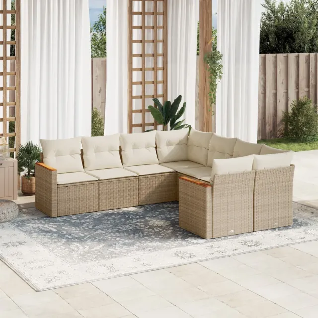 Salon de jardin avec coussins 8 pcs beige résine tressée