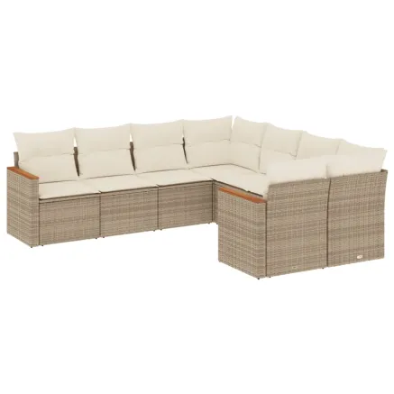 Salon de jardin avec coussins 8 pcs beige résine tressée 2