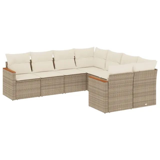 Salon de jardin avec coussins 8 pcs beige résine tressée
