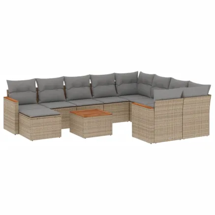 Salon de jardin et coussins 11 pcs mélange beige résine tressée 2