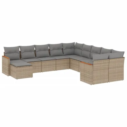 Salon de jardin et coussins 11 pcs mélange beige résine tressée 2