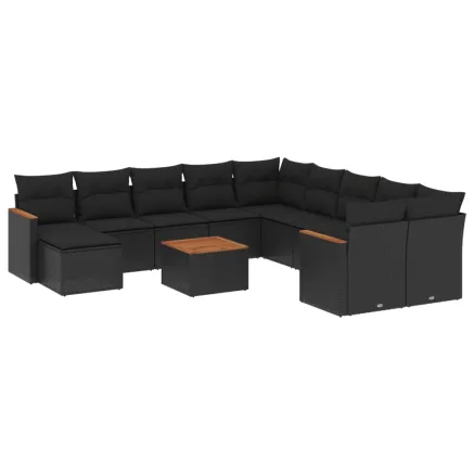 Salon de jardin 12 pcs avec coussins noir résine tressée 2