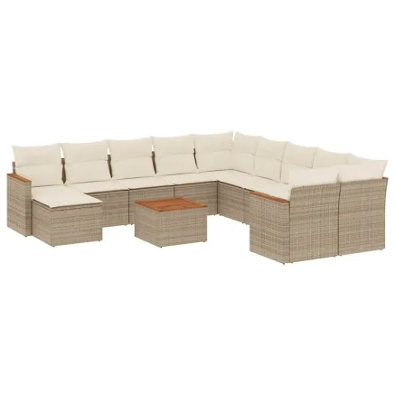Salon de jardin avec coussins 12 pcs beige résine tressée 2