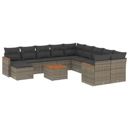 Salon de jardin avec coussins 12 pcs gris résine tressée 2