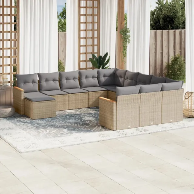Salon de jardin et coussins 12 pcs mélange beige résine tressée