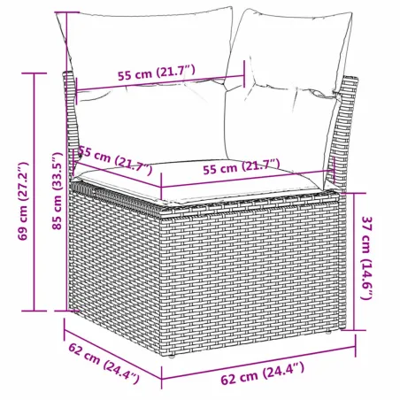 Salon de jardin avec coussins 13 pcs noir résine tressée